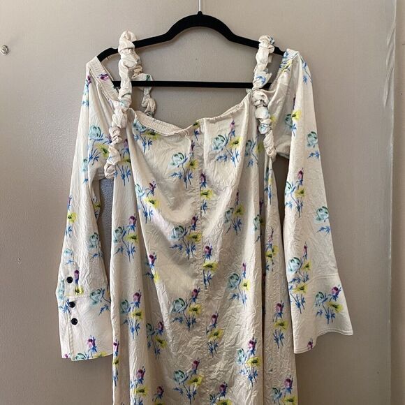 GANNI NWT $295 Crinkled Satin Floral Ruffle Strap Maxi Slit Dress Size 42 L - Picture 10 of 15